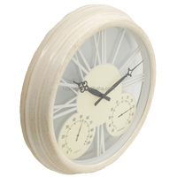 Jam Dinding Analog Quartz Bulat Putih Elegan 15-Inci Dekorasi Rumah Taman Penggunaan Dalam/Luar Ruangan Diameter 39cm RAPITECH CLK030-01