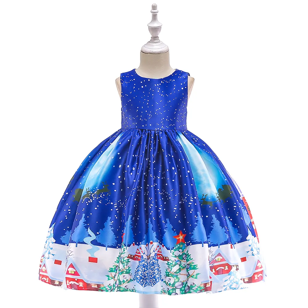 Venta al por mayor nuevo diseño niña Navidad Cosplay vestido 3-10 años Santa Clause estampado vestido evento Fiesta trajes SD038C