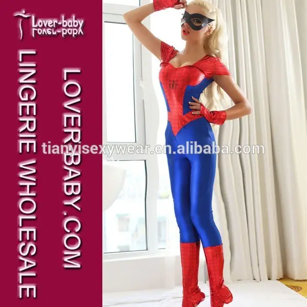 2015 erwachsene halloween kostüm anzug vinyl spiderman sexy girls blau roten latex-catsuit