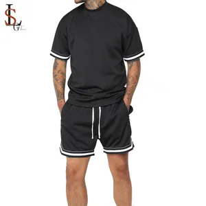 定制夏季男士涤纶透气套装男士批发黑色足球短款运动服