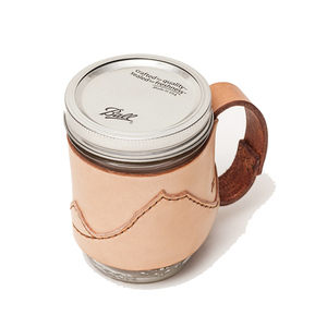 Funda de Cuero Genuino para Tarro Mason con Asa Bordada de Montaña, Cubierta Aislante para Taza de Café, Estilo Vintage, Uso en Todas las Estaciones - Product Image 2