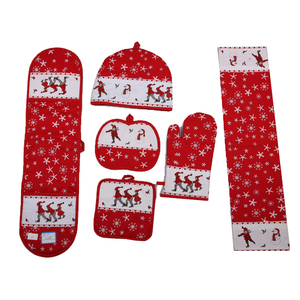 New Design 100% Cotton Christmas Kitchen Apron Set Apron Oven Mitt <strong>Pot</strong> Holder <strong>Tea</strong> Cozy Table Cloth Set - Product Image 2