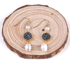 <span class=keywords><strong>Fashion</strong></span> <span class=keywords><strong>Druzy</strong></span> Manik-manik Anting-Anting Wanita Perhiasan dengan Mutiara Air Tawar - Product Image 5
