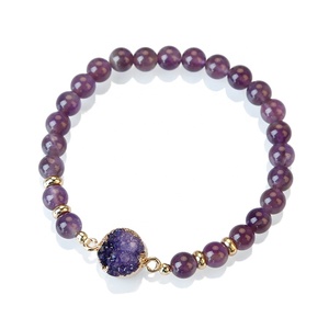 <span class=keywords><strong>Bracelet</strong></span> de perles en pierre naturelle, Bracelets avec pendentif en cristal, en pierre d'améthyste, <span class=keywords><strong>Bracelet</strong></span> à perles rondes, pour femmes et filles - Product Image 1