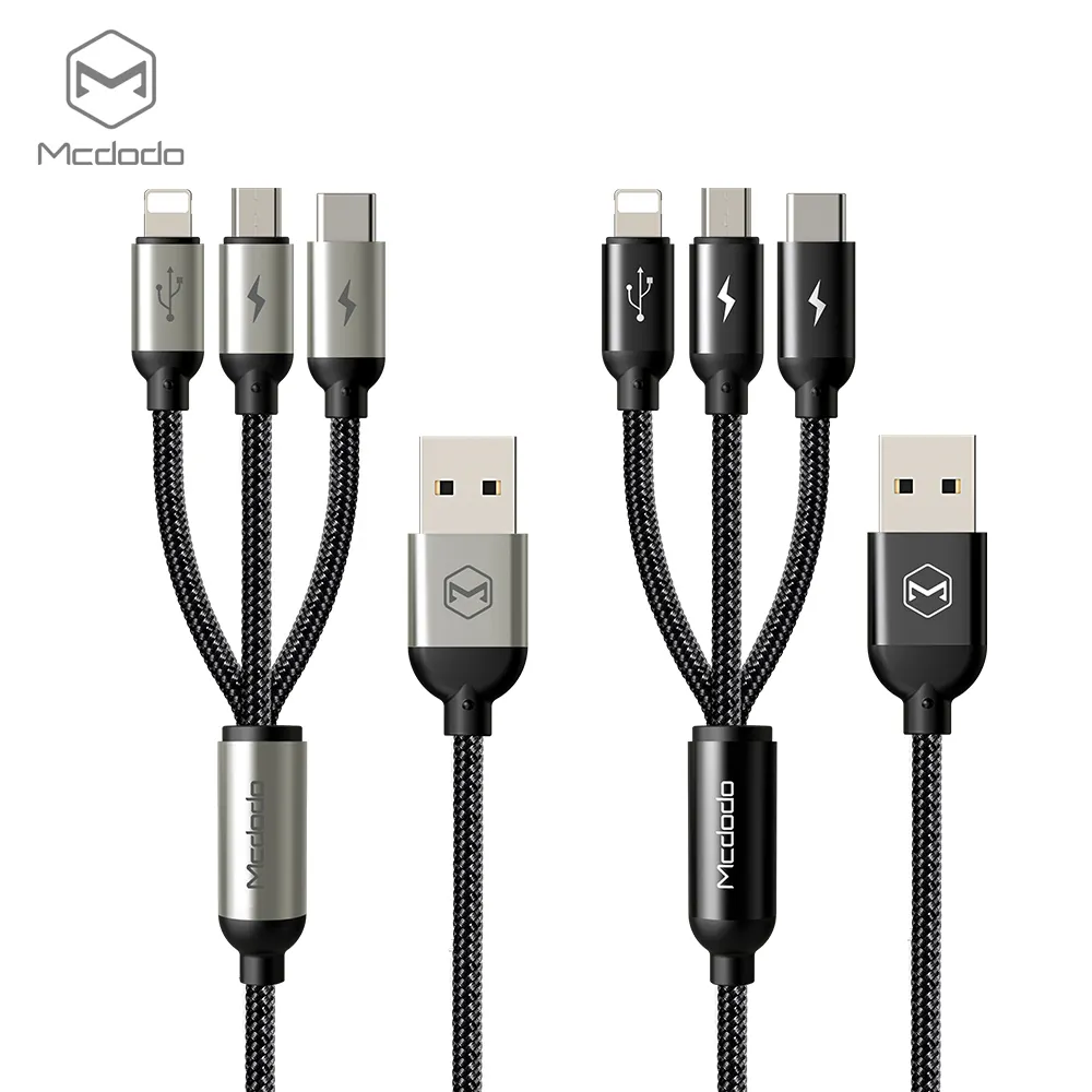 Mcdodo Лидер продаж зарядки usb кабель для передачи данных 3 в 1 Iphone и Micro Usb Тип c