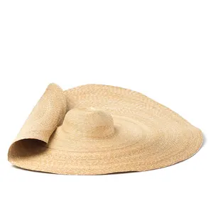 Oversize טבעי קש גרנד Chapeau צמת קש סומבררו דה Paja סיטונאי חיטה כובע לנשים תקליטונים
