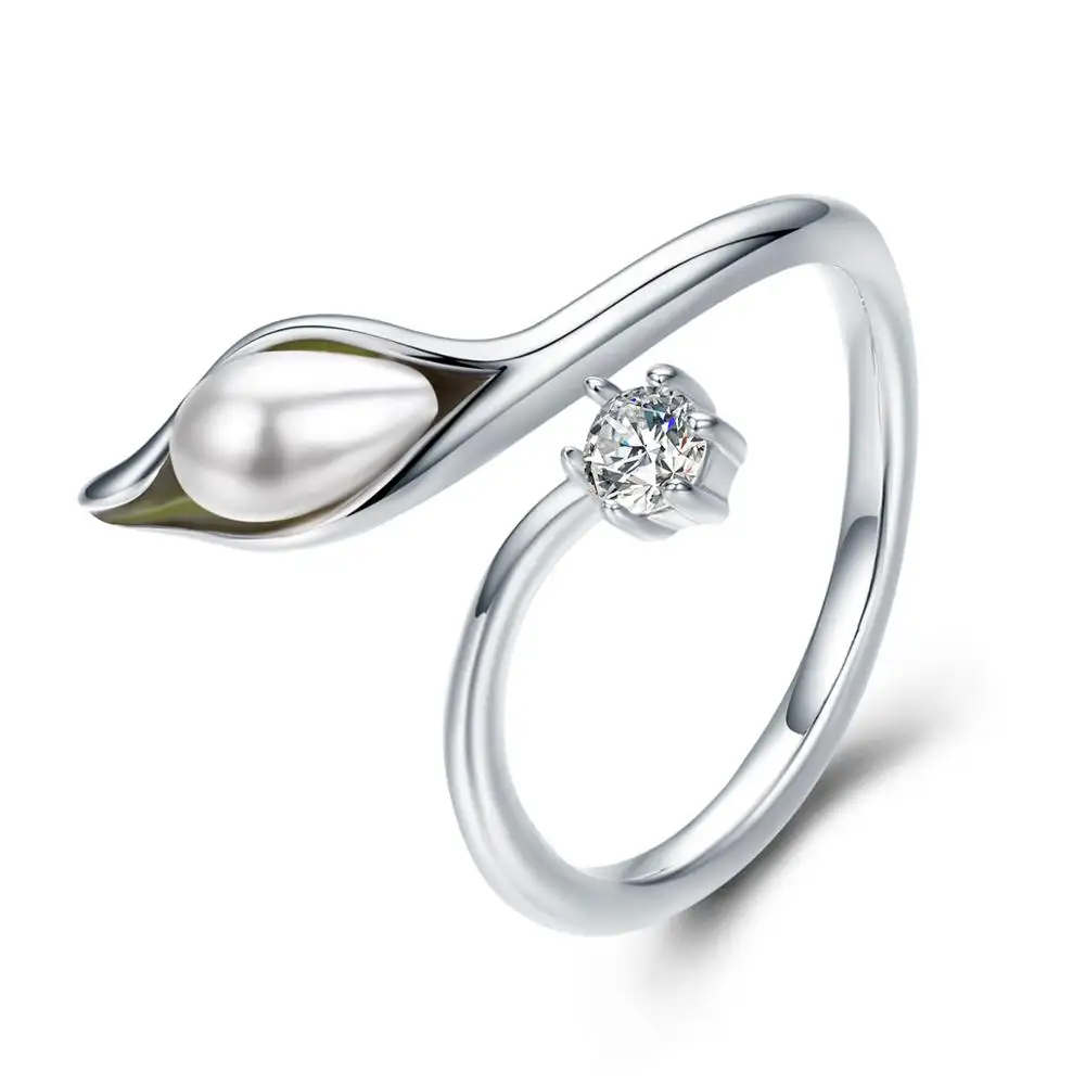 Bigoureer gr299 — bague ouverte en argent de calla avec fleur de lys et perle d'eau douce, bijou ajustable, nouveau design