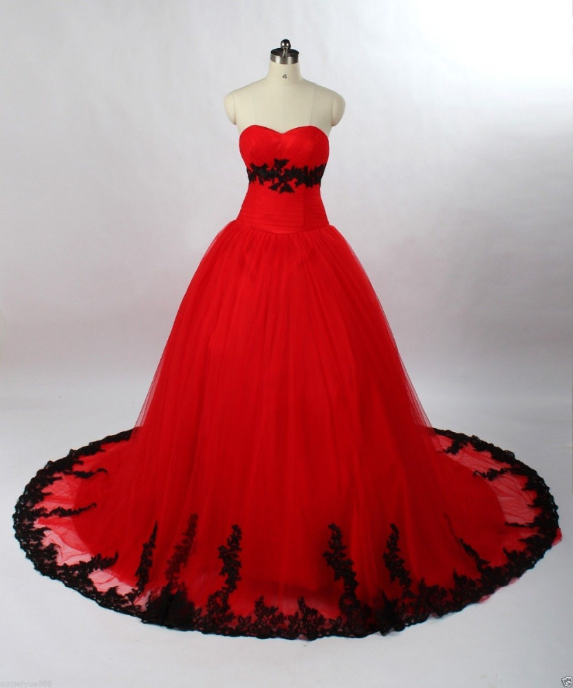 red and black dresses for weddings A Line Black and Red Sweetheart Party Dress, Short Tulle Lace Homecomi –  Anneprom main image 0