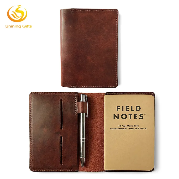 Custom Vintage Small Pocket Memo Pad Notebook Refillable Leather Stationary Notepad with Pen Holder