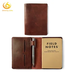 Custom Vintage Kleine Pocket Memo Pad Notebook Navulbare Leer Stationaire Notitieblok Met Pen Houder