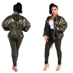 Q160 Fashion Clothing for Women 2023 Sequin <strong>Camo</strong> <strong>Jacket</strong> <strong>Jackets</strong> - Product Image 1