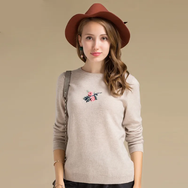 Best Price Comfortable Round Neck Collar Pullover Cashmere Embroidered Sweater