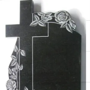 Christian cross with flower cemetery headstone upright headstone