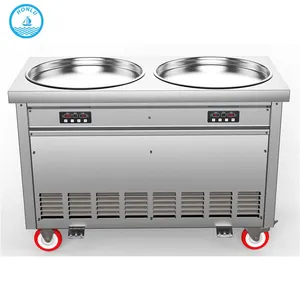 Single Round Flat Pan Thailand Fry Ice Cream Machine For Making Rolled Ice Cream With Foot Defrost Pedal