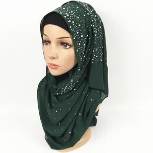 Scialle in chiffon lucido hijab con strass a forma di diamante islamico per donne musulmane