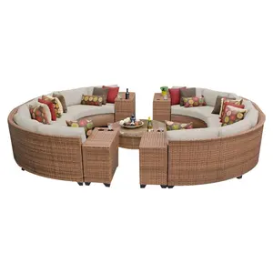 Circular mobiliario de jardín de ratán transversal conjuntos de muebles de Patio con mesa redonda
