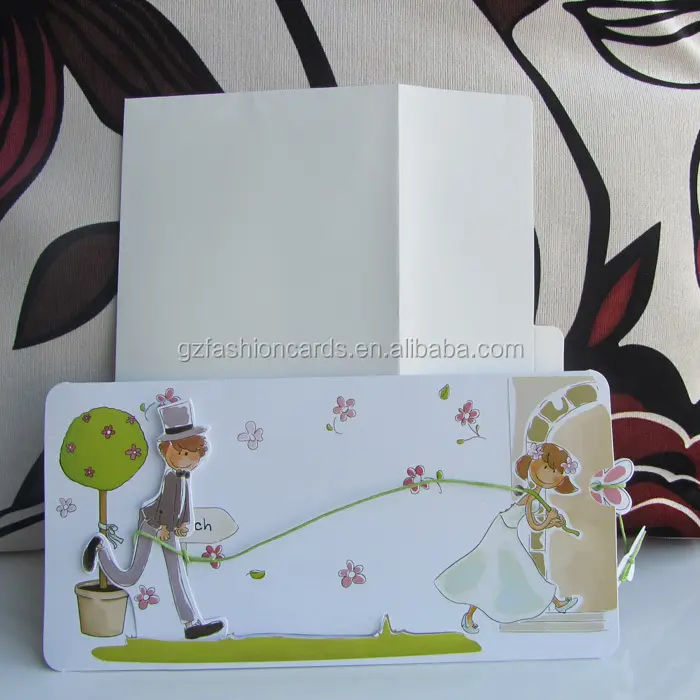 Hot Sale Boy and Girl Romantic 3D Pop Up Wedding Invitation Cards