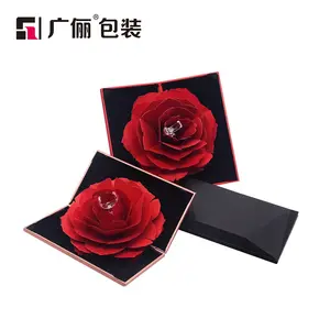 Custom personalized jewelry box wedding flower ring box, 3d pop up red rose flower ring box