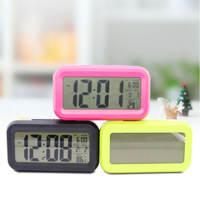 Large LCD Digital Display LED Nightlight Table Snooze Calendar Smart Alarm Clock