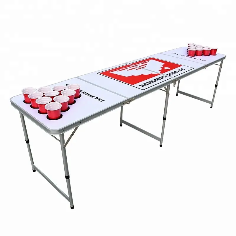 Mesa de beerpong plegable directa de fábrica, mesa de cerveza Pong plegable portátil de 8 pies, fiesta de aluminio minimalista, juegos divertidos ligeros