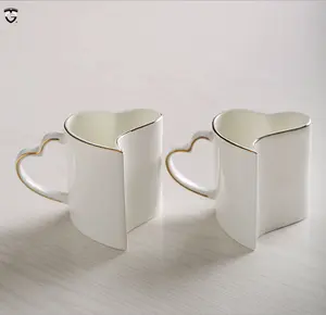 kopi mug untuk beberapa set Suppliers-Set Cangkir Kopi untuk Kekasih, Cangkir Kopi Set Pasangan Putih Bentuk Hati Keramik Cangkir Sepasang Cina Pelek Emas