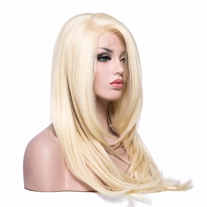 Parrucche da <span class=keywords><strong>Donna</strong></span> con Pizzo Trasparente, Lunghe e Lisce Stile Yaki, Colore Biondo, <span class=keywords><strong>Parrucca</strong></span> Sintetica con Frontale in Pizzo per Donne Bianche e Cosplay - Product Image 2