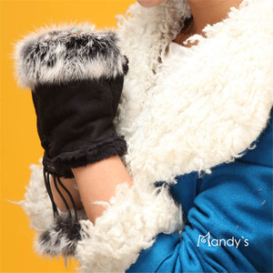 Fourrure de lapin chaude doigt ouvert fantaisie sans doigts hiver femmes mitaines en <span class=keywords><strong>cuir</strong></span> de mouton - Product Image 3