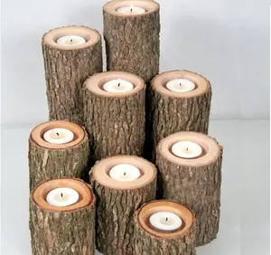 decorative natural wooden candlesticks rustic log wood bark wood candle holder for decoration