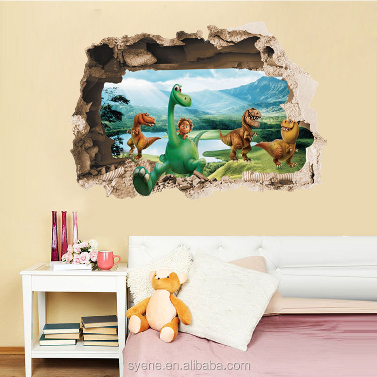 Supzone 3D Broken Dinosaur Wall Decals - Large Vinyl Stickers For Boys Room, Playroom Decor