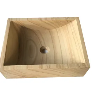 Round Wood vein natural stone sink for bathroom