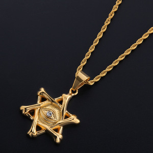 Collar con Colgante de Estrella de David Clásico para Hombre, Oro, Plata, Acero Inoxidable, Diamantes de Imitación, Joyería Judía Israelí, Cadena de 24 Pulgadas - Product Image 2