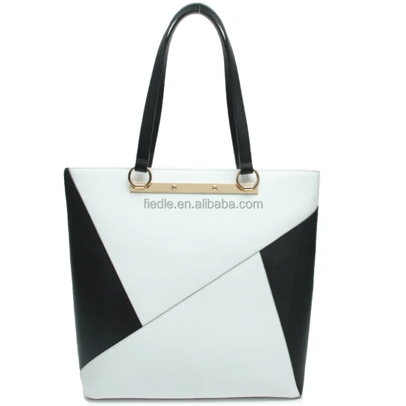 CSYH287-001 2015 black with white triangle leather handbag fiedle new bags collection lady handbag for woman's bag tote bag