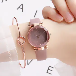 Dukou relógio de pulso feminino quartz, nova marca mulheres relógio de pulso pulseira de couro moda preto estrelado relógio feminino