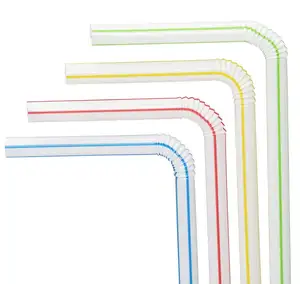 Plastic Straws 200 Pack - Striped Multi Colored BPA-Free Disposable Bendy Straw 8" Long