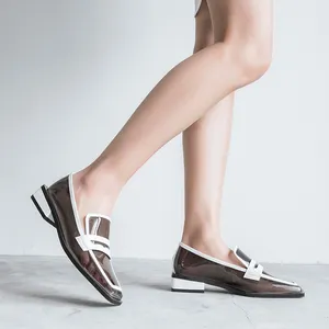 WETKISS OEM انخفاض الشحن احذية نسائية 2019 جديد حذاء مسطح Squarre تو شقة حذاء كاجوال أسود PVC حذاء مسطح للنساء السيدات