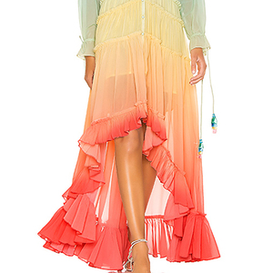 Trong kho Bohemian Đế Chế vòng eo Maxi Dress sàn Chiều dài Gradient voan đầy đủ tay áo GIẢM MẠNH v-cổ tầng Ruffle dệt - Product Image 4