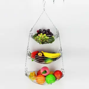 Best selling 3 tier hanging Fruit basket stainless steel Metal Wire Swing Fruit Basket