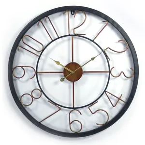 24 inch 60cm round bronze modern antique vintage metal home decorative quartz wall mounted clock for living room