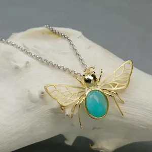 Fine Jewelry Pendants with 18K Gold Plated 925 Sterling Silver Honeybee Natural Turquoise For Women 2023