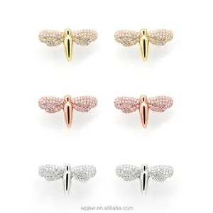 925 Sterling Silver Jewelry Rhodium Rose Gold Plated Dragonfly CZ Polished Fashion Pireced Stud Earrings Jewelry Women Wholesale