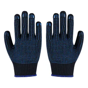 Blue ran double side blue dotted PVC safety working gloves for protection