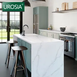 Keuken Aanrecht Synthetische Quartz Solid Oppervlak Prefab Calacatta Werkbladen Met Aderen