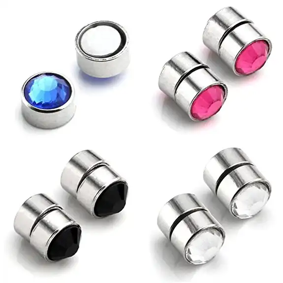 Colorful Unique Surgical Steel Gem Earring Nose Studs Magnetic Ear Studs Non-piercing Jewelry