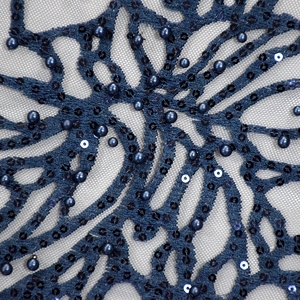 Bán Buôn Phi Hải Quân Màu Xanh 3D Thêu Ren Vải Với Ngọc Trai Và Sequins Ren Lưới Vải 5 Yards HY0716-6 - Product Image 5