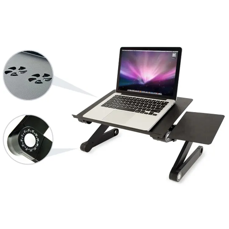 Suporte ajustável para laptop, suporte portátil para cama & sof-resistente suporte de mesa de alumínio com antiderrapante barras e ventiladores de refrigeração