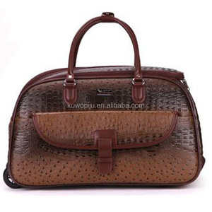 Brown Leather Hand <strong>Luggage</strong> <strong>Holdall</strong> Wheeled Trolley Weekend Bag - Product Image 3