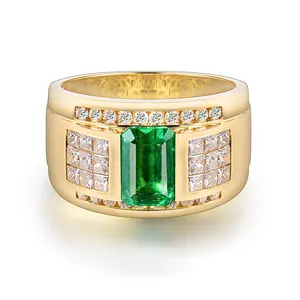Pulma ehteid Оптовая Продажа Модный 1.38ct натуральный зеленый изумруд камень кольцо из 18-ти кратного желтого золота ювелирные изделия