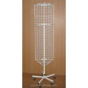 universal metal rack fixture 3 sides floor iron steel grid wire screen revolving display stand for shop promotion