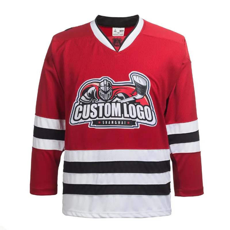 100% Polyester Broderie Rouge Chicago Blackhawks Maillot De Hockey Sur Glace