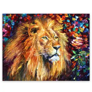 Impressionist Hand Work Canvas Oil Paintings Of White Lion Pictures